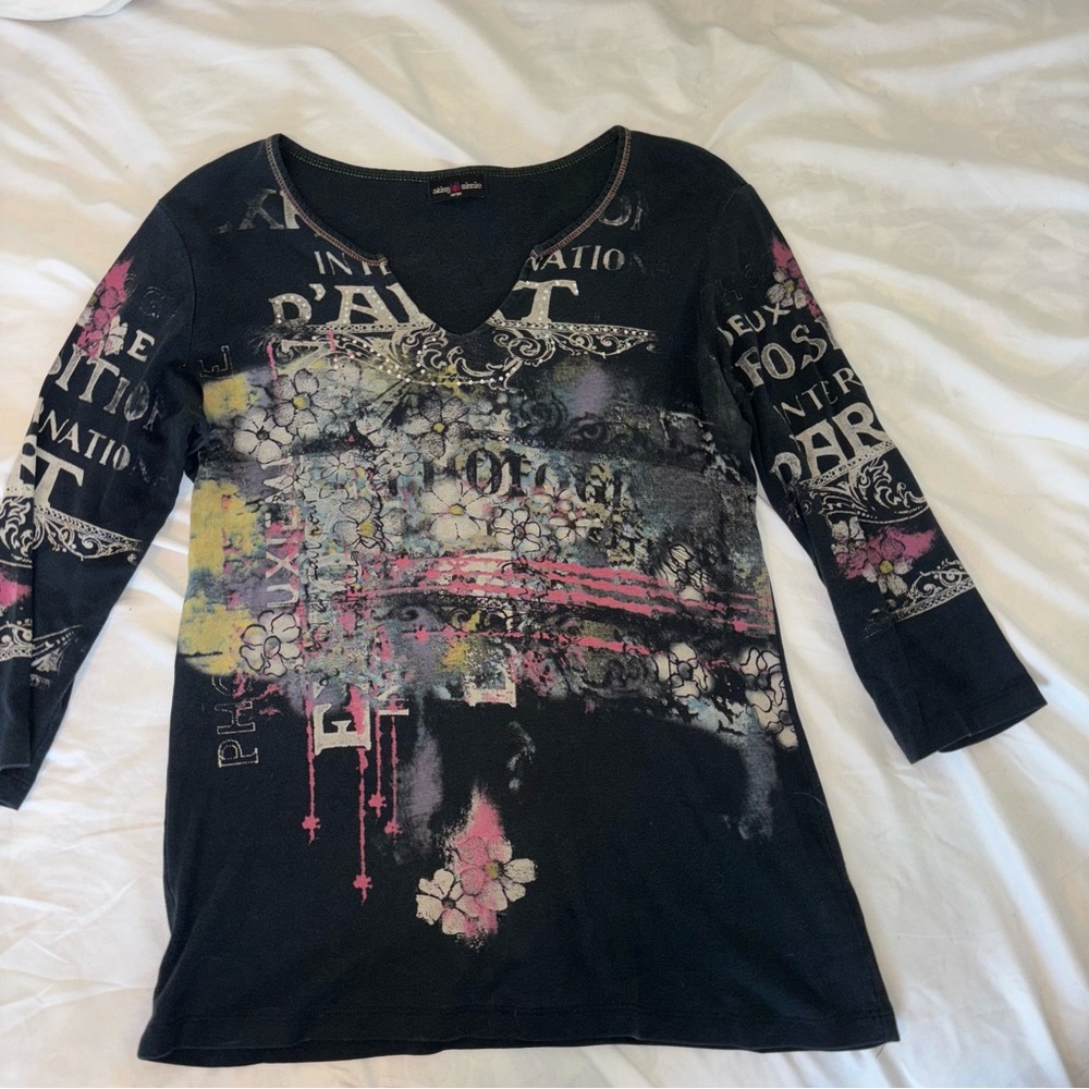 Skinny Minnie Graphic Black and Pink 3/4 Sleeve T-Shirt